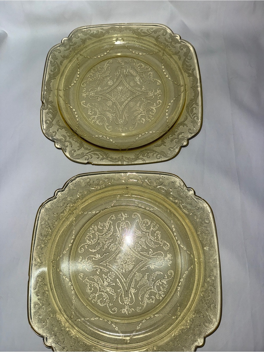 Vintage Amber Depression Glass Luncheon Salad Plates Set of 2 Etched